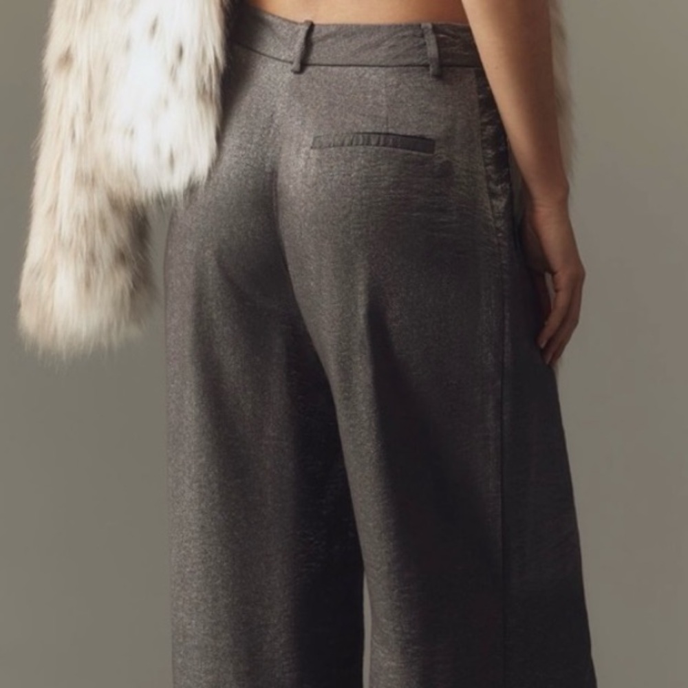 🟤NWT MAEVE by ANTHROPOLOGIE Shimmered Wide-Leg Trousers in Licorice - Picture 4 of 6
